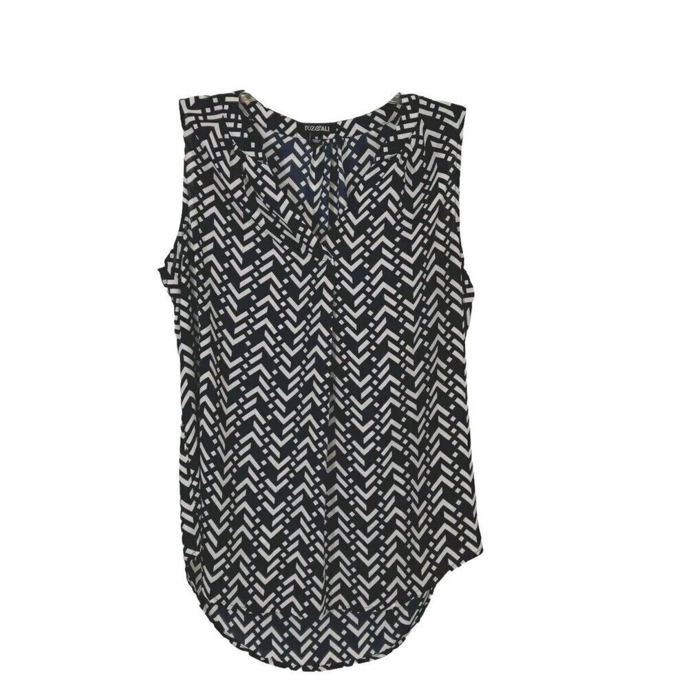 Roz & Ali Womens Med Top Navy Blue White Nautical Blouse Sleeveless Lightweight